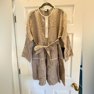 Tuckernuck Tobi Mini Dress - Striped Linen Tunic Dress with Waist Tie